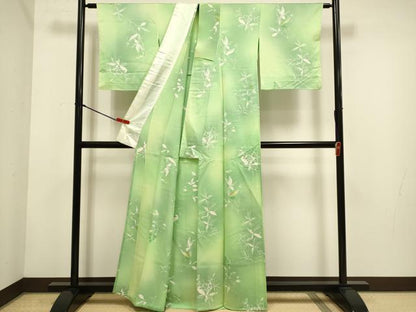 平和屋着物▽上質な小紋　単衣　枝葉文　暈し染め　正絹　逸品　未使用　DABH4756du