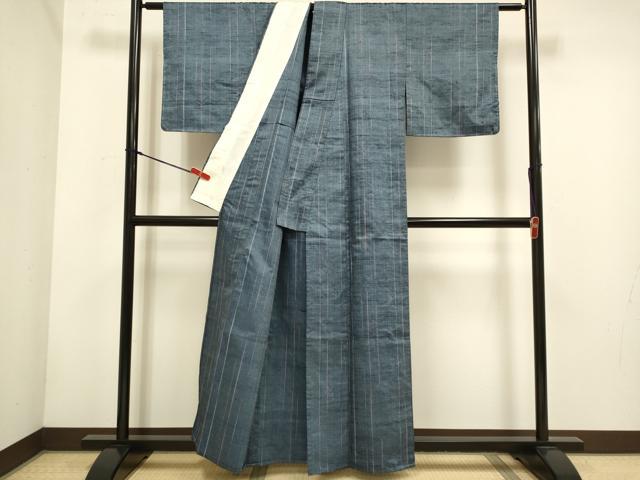 平和屋着物▽上質な紬　単衣　縞　正絹　逸品　未使用　DABH4757du