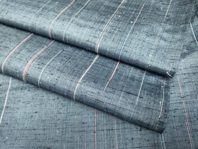 平和屋着物▽上質な紬　単衣　縞　正絹　逸品　未使用　DABH4757du