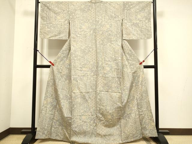 平和屋着物▽上質な紬　単衣　洋花文　正絹　逸品　DABH4759du