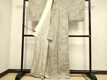 平和屋着物▽上質な紬　単衣　洋花文　正絹　逸品　DABH4759du
