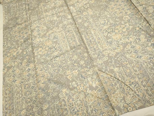 平和屋着物▽上質な紬　単衣　洋花文　正絹　逸品　DABH4759du