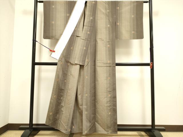 平和屋着物▽上質な紬　単衣　幾何学文様　正絹　逸品　DABH4760du