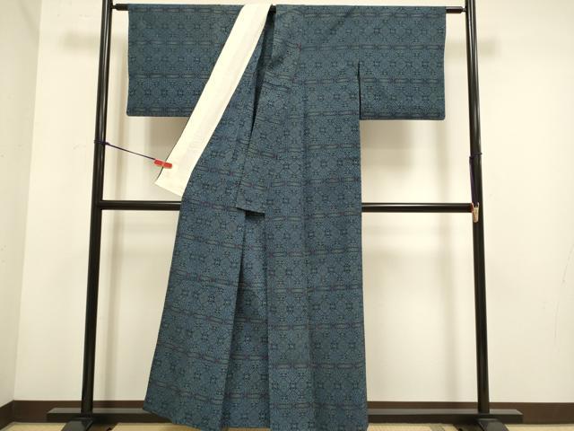 平和屋着物▽本塩沢　単衣　花菱文　正絹　逸品　DABH4762du