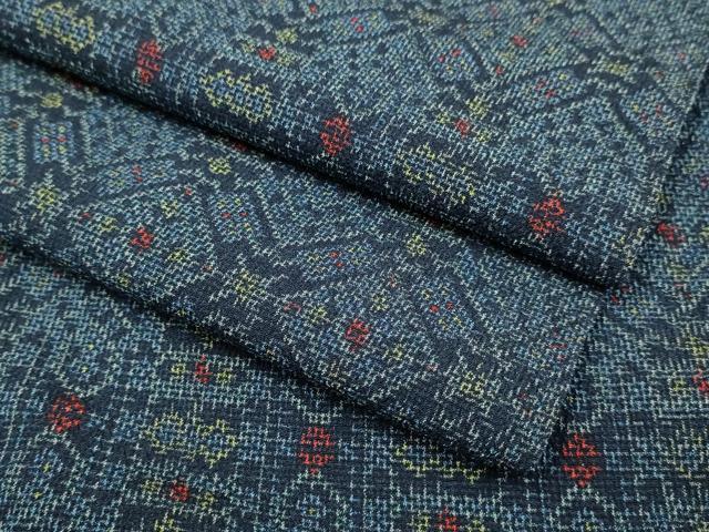 平和屋着物▽本塩沢　単衣　花菱文　正絹　逸品　DABH4762du