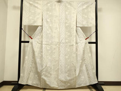 平和屋着物▽本場大島紬　単衣　白大島　9マルキ　蔦の葉間道　正絹　逸品　DABH4764du