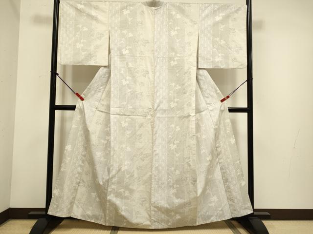 平和屋着物▽本場大島紬　単衣　白大島　9マルキ　蔦の葉間道　正絹　逸品　DABH4764du