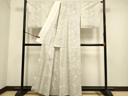 平和屋着物▽本場大島紬　単衣　白大島　9マルキ　蔦の葉間道　正絹　逸品　DABH4764du