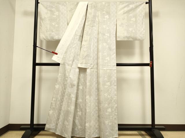 平和屋着物▽本場大島紬　単衣　白大島　9マルキ　蔦の葉間道　正絹　逸品　DABH4764du