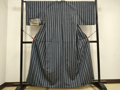 平和屋着物▽上質な紬　単衣　名匠秀逸極上織　間道　証紙付き　正絹　逸品　DABH4767du