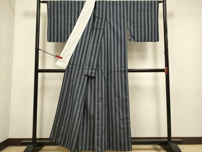 平和屋着物▽上質な紬　単衣　名匠秀逸極上織　間道　証紙付き　正絹　逸品　DABH4767du