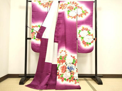 平和屋本店●お引きずり・お引き摺り・引き振袖　和装　結婚式　舞妓　芸妓　芸者　衣装　駒刺繍　草花文　暈し染め　逸品　DABH4775du