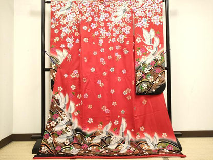 平和屋本店●お引きずり・お引き摺り・引き振袖 和装 結婚式 舞妓 芸妓 芸者 衣装 立波飛鶴舞桜文 暈し染め 金銀彩 逸品 DABH4776du