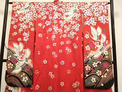 平和屋本店●お引きずり・お引き摺り・引き振袖 和装 結婚式 舞妓 芸妓 芸者 衣装 立波飛鶴舞桜文 暈し染め 金銀彩 逸品 DABH4776du