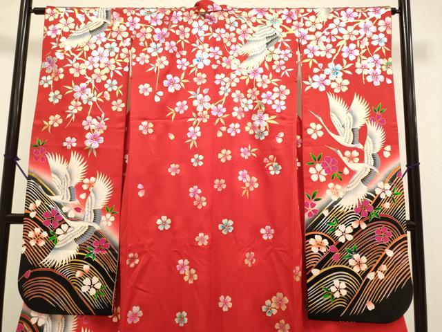 平和屋本店●お引きずり・お引き摺り・引き振袖 和装 結婚式 舞妓 芸妓 芸者 衣装 立波飛鶴舞桜文 暈し染め 金銀彩 逸品 DABH4776du
