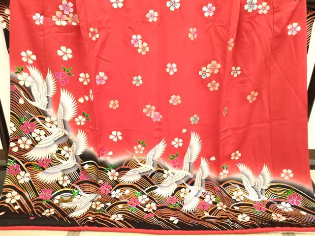 平和屋本店●お引きずり・お引き摺り・引き振袖 和装 結婚式 舞妓 芸妓 芸者 衣装 立波飛鶴舞桜文 暈し染め 金銀彩 逸品 DABH4776du