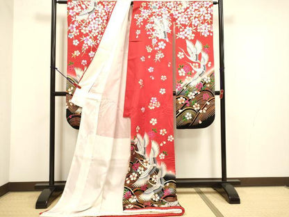 平和屋本店●お引きずり・お引き摺り・引き振袖 和装 結婚式 舞妓 芸妓 芸者 衣装 立波飛鶴舞桜文 暈し染め 金銀彩 逸品 DABH4776du