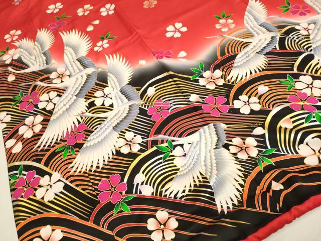 平和屋本店●お引きずり・お引き摺り・引き振袖 和装 結婚式 舞妓 芸妓 芸者 衣装 立波飛鶴舞桜文 暈し染め 金銀彩 逸品 DABH4776du