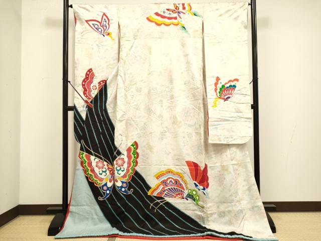 平和屋本店●お引きずり・お引き摺り・引き振袖　和装　結婚式　舞妓　芸妓　芸者　衣装　駒刺繍　舞蝶花文　逸品　DABH4777du