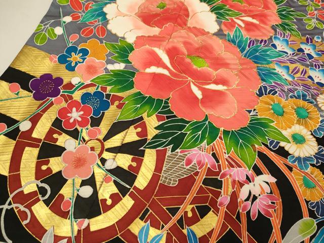 平和屋本店●本手描友禅作家 秋山章 お引きずり・引き振袖 和装 結婚式 舞妓 芸妓 芸者 衣装 花車文 暈し染め 金彩 逸品 DABH4779du