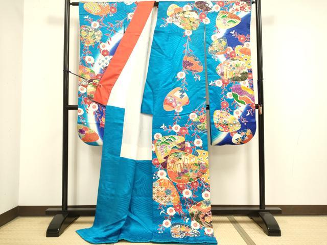 平和屋本店●お引きずり・引き振袖 和装 結婚式 舞妓 芸妓 芸者 衣装 駒刺繍 貝合わせ御所車花文 暈し染め 金彩 逸品 DABH4784du