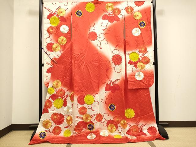 平和屋本店●お引きずり・お引き摺り・引き振袖 和装 結婚式 舞妓 芸妓 芸者 衣装 駒刺繍 総刺繍 菊桐文 暈し染め 逸品 DABH4788du