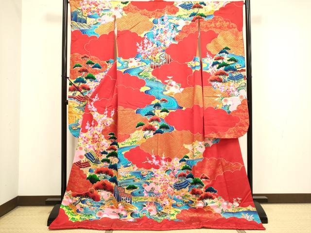 平和屋本店●お引きずり・お引き摺り・引き振袖 和装 結婚式 舞妓 芸妓 芸者 衣装 駒刺繍 流水鴛鴦風景花文 金彩 逸品 DABH4790du