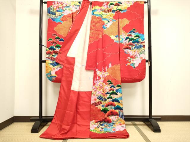 平和屋本店●お引きずり・お引き摺り・引き振袖 和装 結婚式 舞妓 芸妓 芸者 衣装 駒刺繍 流水鴛鴦風景花文 金彩 逸品 DABH4790du