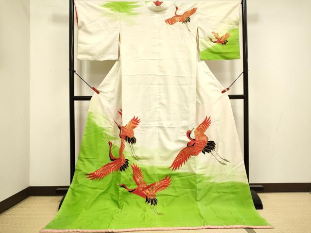平和屋本店●お引きずり・お引き摺り　訪問着　和装　舞台　舞妓　芸妓　芸者　衣装　駒刺繍　総刺繍　飛鶴文　暈し染め　逸品　DABH4791du