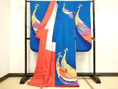 平和屋本店●お引きずり・お引き摺り・引き振袖 和装 結婚式 舞妓 芸妓 芸者 衣装 駒刺繍 孔雀文 暈し染め 金彩 逸品 DABH4795du