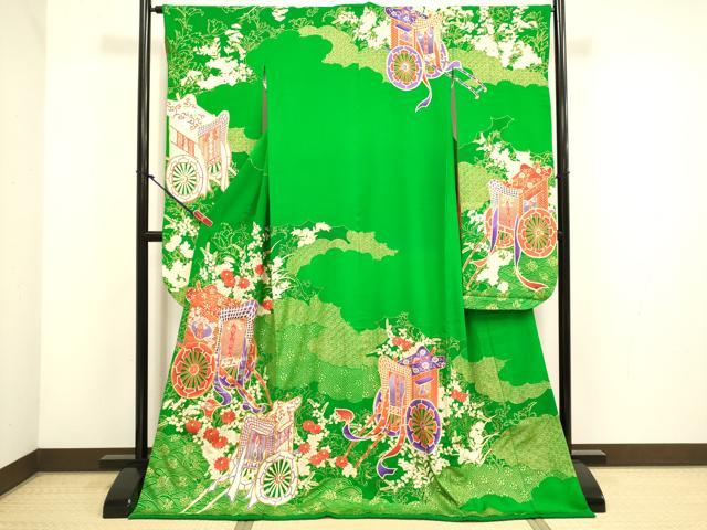 平和屋本店●お引きずり・お引き摺り・引き振袖　和装　結婚式　舞妓　芸妓　芸者　衣装　駒刺繍　御所車花文　金彩　逸品　DABH4798du