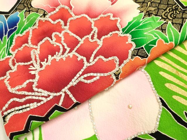 平和屋本店●お引きずり・お引き摺り・引き振袖 和装 結婚式 舞妓 芸妓 芸者 衣装 扇面花文 金彩 ラインストーン 逸品 DABH4799du