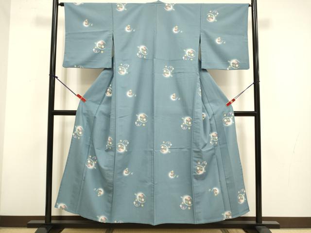 平和屋着物▽小紋　単衣　 雪輪花文　蛍暈し　やまと誂製　洗える着物　DABH4801du