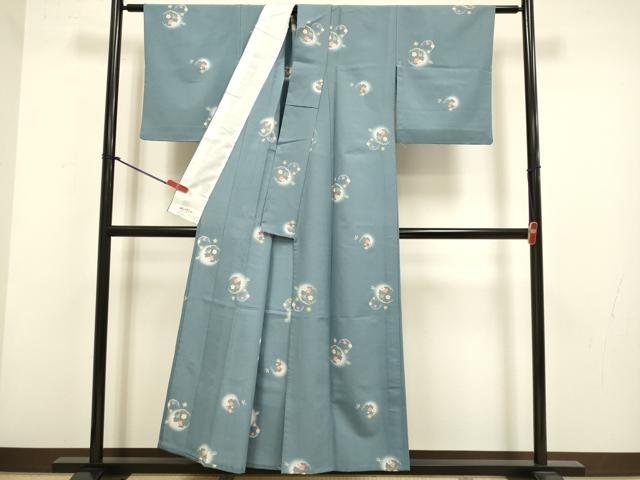 平和屋着物▽小紋　単衣　 雪輪花文　蛍暈し　やまと誂製　洗える着物　DABH4801du