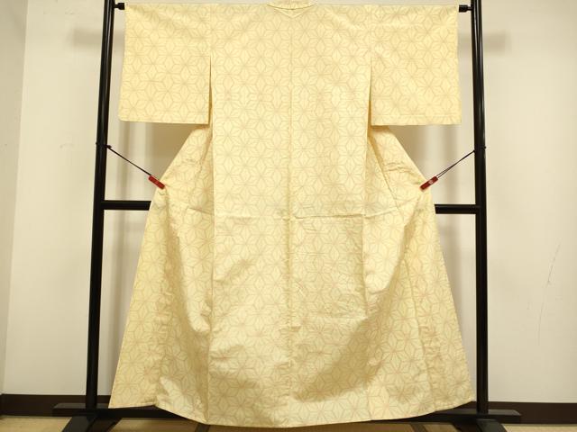 平和屋着物▽上質な紬　単衣　麻の葉文様　正絹　逸品　DABH4808du