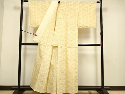 平和屋着物▽上質な紬　単衣　麻の葉文様　正絹　逸品　DABH4808du