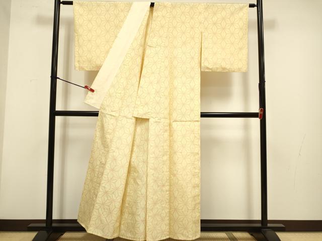 平和屋着物▽上質な紬　単衣　麻の葉文様　正絹　逸品　DABH4808du