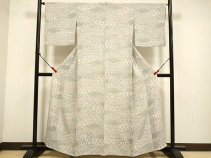 平和屋着物▽上質な小紋　単衣　吉祥花文　鬼しぼ縮緬　正絹　逸品　DABH4809du