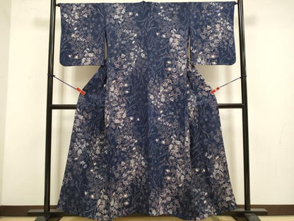 平和屋着物▽上質な小紋　単衣　草花文　正絹　逸品　DABH4812du