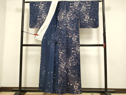 平和屋着物▽上質な小紋　単衣　草花文　正絹　逸品　DABH4812du