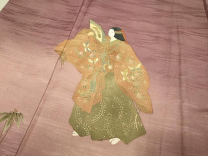 平和屋着物▽訪問着　単衣　人物花文　暈し染め　金彩　正絹　逸品　DABH4813du