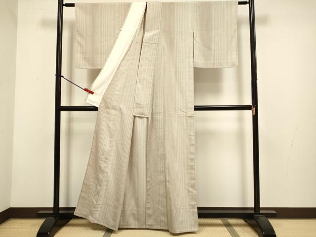 平和屋着物▽上質な小紋　単衣　紬地　縞　正絹　逸品　未使用　DABH4816du
