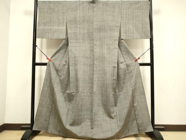 平和屋着物▽上質な紬　単衣　濃い江戸鼠色　正絹　逸品　DABH4817du