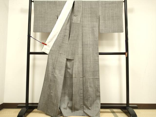 平和屋着物▽上質な紬　単衣　濃い江戸鼠色　正絹　逸品　DABH4817du