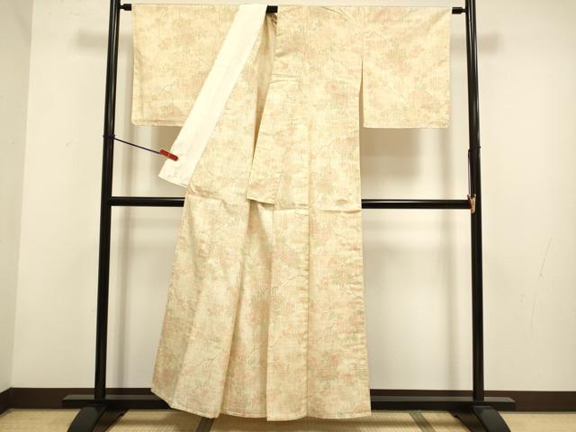 平和屋着物▽上質な紬　単衣　草花文　正絹　逸品　DABH4820du