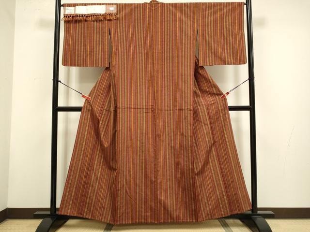 平和屋着物▽西陣　百済献上紬　単衣　間道　証紙付き　正絹　逸品　DABH4825du