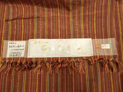 平和屋着物▽西陣　百済献上紬　単衣　間道　証紙付き　正絹　逸品　DABH4825du