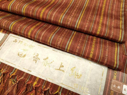 平和屋着物▽西陣　百済献上紬　単衣　間道　証紙付き　正絹　逸品　DABH4825du