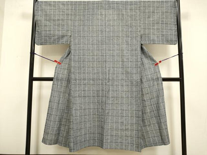 平和屋着物＊夏物　男性　小紋・浴衣兼用　刺し子　格子柄　綿　逸品　DABH4827du