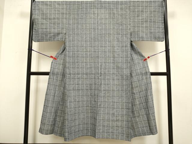 平和屋着物＊夏物　男性　小紋・浴衣兼用　刺し子　格子柄　綿　逸品　DABH4827du